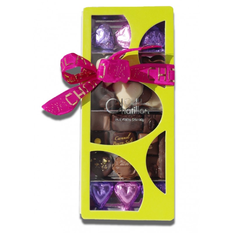 Boite compartiment chocolats jaune